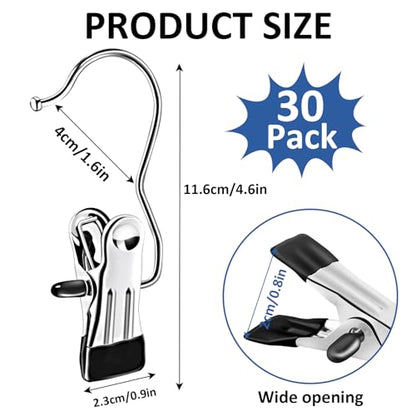 Boot Hangers for Closet,30 Pack Laundry Hooks with Clips,Stainless Steel Boot Hanger Clips,Portable Hangers Single Clip Space Saving Boot Clips for Hanging (Black) - color: Black