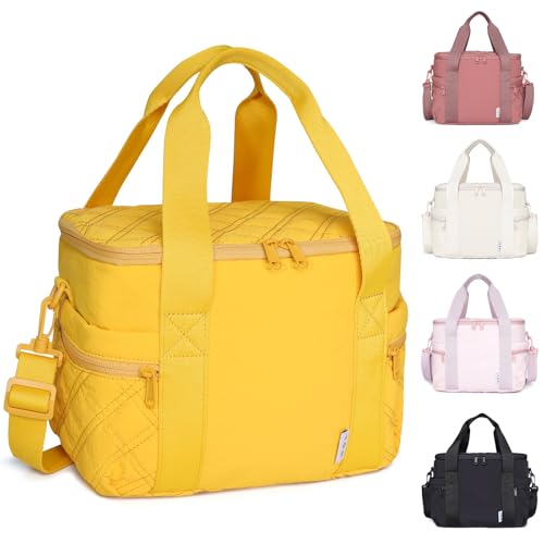 NOL Natural Organic Lifestyle Women's Nylon Lunch Cooler Cute Quilted Lunch Bag Large Leakproof Insulated Lunch Tote Bag for Work Picnic Travel, Earth-yellow - color: Earth-yellow, size: Medium
