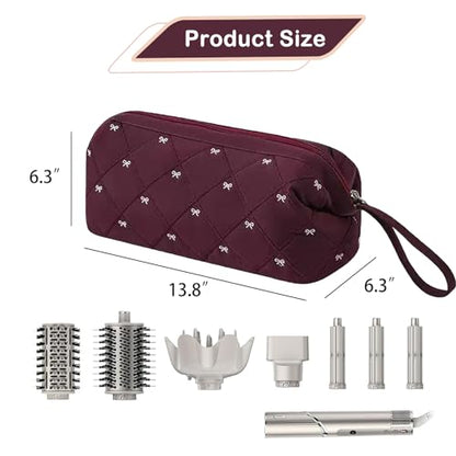 RSRSLEII Large Quilted Hair Tools Travel Bag with Bow Pattern,Waterproof Hair Styling Accessories Storage Case for Shark FlexStyle, Dyson Airwrap Hair Dryer, Curling Iron, Revlon Hair Tools(Wine Red) - color: 04Wine Red