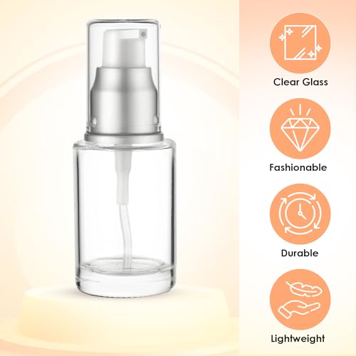 VitalUp 1 Oz 30ml Refillable Luxury Clear Glass Lotion Travel Pump Bottle with Silver Cap for Cosmetics, Lotion, Body Cream, Sanitizers, Cream, Foundation (Pack of 3) - size: 30 ml (3 Pack)