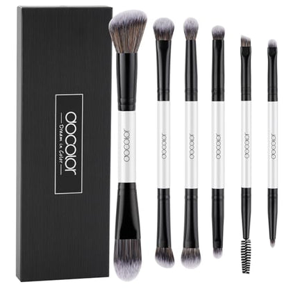 docolor Double Sided Makeup Brushes, 6Pcs Double Ended Eyeshadow Brush Set Professional Eye Makeup Brushes Set Foundation Eyeshadow Blending Eyebrow Travel Make Up Brushes Kits - color: White