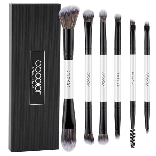 docolor Double Sided Makeup Brushes, 6Pcs Double Ended Eyeshadow Brush Set Professional Eye Makeup Brushes Set Foundation Eyeshadow Blending Eyebrow Travel Make Up Brushes Kits - color: White