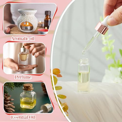 Didaey 20 Pcs Mini Glass Oil Dropper Bottle Bulk, Clear Essential Small Empty Bottles Sample Containers Perfume Liquid Vials with Cap for Traveling (1ml,2ml,3ml,5ml,Rose Gold) - color: Rose Gold, size: 1ml, 2ml, 3ml, 5ml