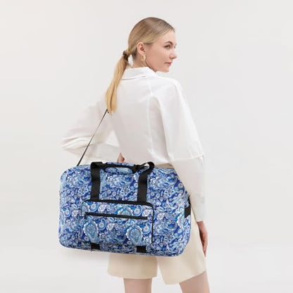 F.FETIVIN Weekender Bag Carry On Travel Duffle Bag Medium Overnight Bag for Women (Blue Paisley) - color: 11-Blue Paisley