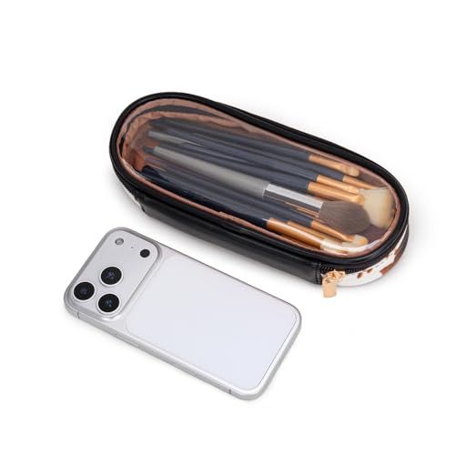 Montana West X Wrangler Travel Makeup Bag 2pcs Set Large Cosmetic Bag with Makeup Brush Holder Portable Make Up Organizer Cute Toiletry Bag with Divider and Handle for Women - color: Cow-Brown