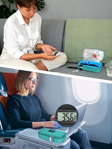 YOUSHARES Insulin & peptide Cooler Travel Case for Pen & Vials, Temperature Display Diabetic Med Cooling Bag with Protective Ice Brick, TSA Approved Refrigerated Diabetes Supplies Carrying Organizer - color: 01_Green