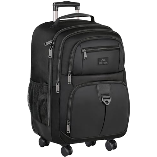 MATEIN Rolling Backpack with 4 Wheels, 17 inch Water Resisatnt Roller Spinner Backpack for Men, Large Busines Travel Wheeled Bag, Airline Approved Carry on Luggage Suitcase Bag, Black - color: Black, size: 17 inch