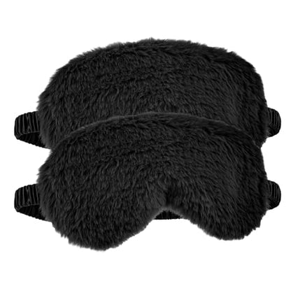 2 Pcs Black Plush Eye Mask Soft Sleeping Blindfold Eye Cover Comfortable Furry Faux Fur Sleeping Mask Satin Nap Night Eyeshade Cover for Women Men Gift - color: Black