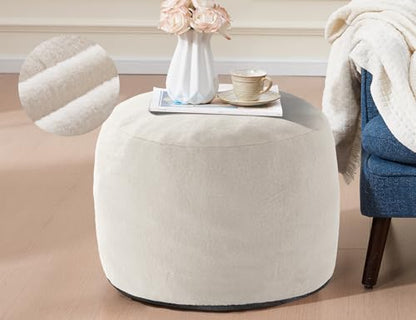 Pouf Ottoman Foot Rest 20"x15" Footstools and Ottomans Small with Filling Cream Small Beige Ottoman Foot Rest Ivory Poofy Ottom Stool Soft Poofs/Ottomans Furniture Living Room Ottom Footstool - color: Beige, size: 20"D x 20"W x 15"H