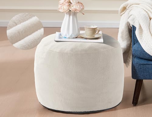 Pouf Ottoman Foot Rest 20"x15" Footstools and Ottomans Small with Filling Cream Small Beige Ottoman Foot Rest Ivory Poofy Ottom Stool Soft Poofs/Ottomans Furniture Living Room Ottom Footstool - color: Beige, size: 20"D x 20"W x 15"H