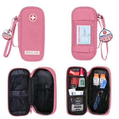 Jayour EpiPen Medical Carrying Case Insulated, Travel Medication Organizer Bag Emergency Medical Pouch, Fits 2 EpiPens, Asthma Inhaler, Anti-Histamine, Auvi-Q, Allergy Medicine Essentials (Pink) - color: Pink