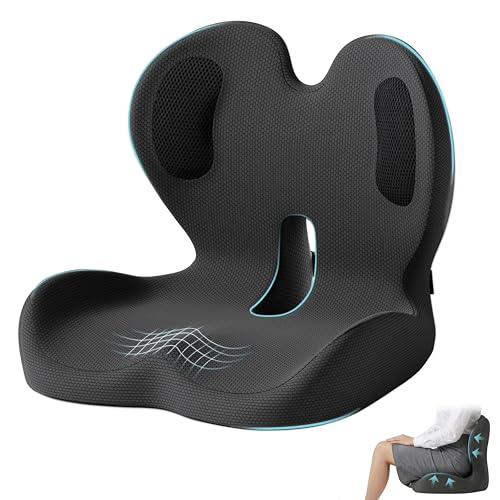 Ergonomic Seat Cushion,Office Chair Cushion with Lumbar Support Pillow,Car Orthopedic Seat Cushions,Designed for Sciatica,Tailbone,Back Pain Relief,for Office,Car,Truck,Home,Desk Chair - color: Black