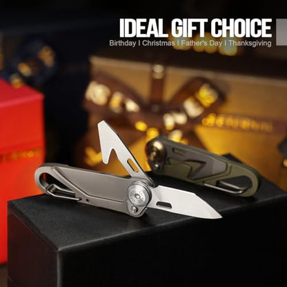TACRAY Vinto 5-in-1 Titanium Small Pocket Knife – Ultra-Light Mini EDC Multitool Utility Knife with Folding Blade, Seatbelt Cutter, Bottle Opener & Screwdriver, Compact Everyday Carry - color: Grey-Ti