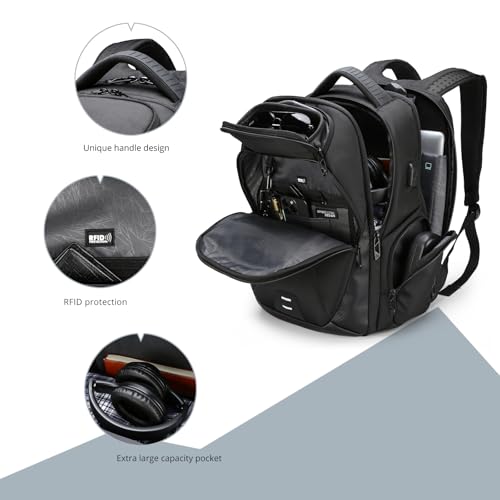 Swissdigital Design Men's Laptop Backpack with Apple Find My, Business Travel Backpack with USB Charging Port and RFID Protection, Work Backpack Fits 15.6 inches Computer,Black| SD16959508F-01 - color: Black-finder