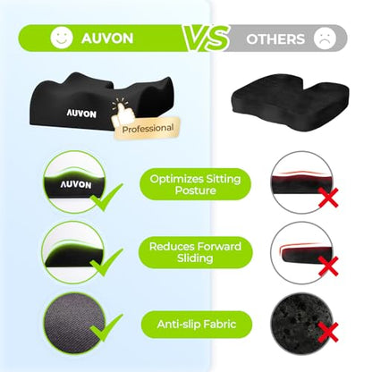AUVON Anti-Slip Wheelchair Cushions with Front High Rear Low & Hump Design, Ergonomic Seat Cushion to Optimize Sitting Posture, Chair Cushions Relieve Sciatica, Back, Pressure Sore & Ulcer Pain