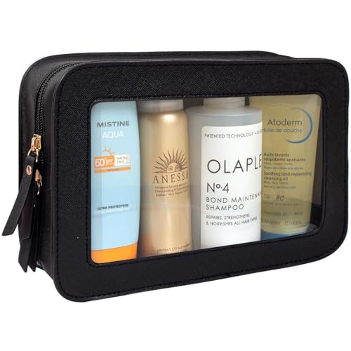 LETGO Clear Makeup Bag, Travel Cosmetic Case Toiletry Bag Make up Organizer Skincare Pouch for Women, Car Essentials Bag with Clear Windows (Black, Standard) - color: Black, size: Standard