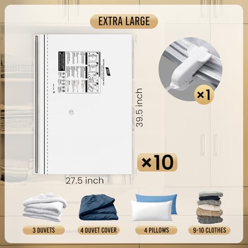 TAILI 10 Pack Vacuum Storage Bags, LONG SIDE ZIP (39x28 inch), Vacuum Seal Bags for Clothing, Jumbo Storage Space Saver for Beddings, Comforters, Blanket, Pillows and Clothes - size: 10 Jumbo