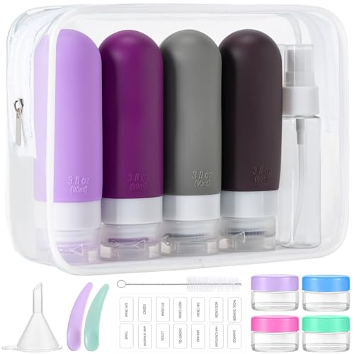 16pack Travel Bottles for Toiletries, TSA Approved LeakProof Squeezable Silicone Toiletry Containers for Shampoo, Conditioner, 3oz Portable Refillable Traveling Size Liquid Containers (16Pcs/Purple） - color: 16PCS/Purple