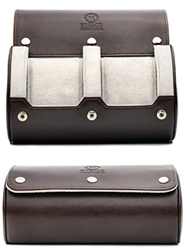 2 Watch Travel Case for Men - Mirage Watch Roll Gift Accessory - Espresso/Ivory Vegan Leather - color: Espresso Brown/Ivory 2-watch case
