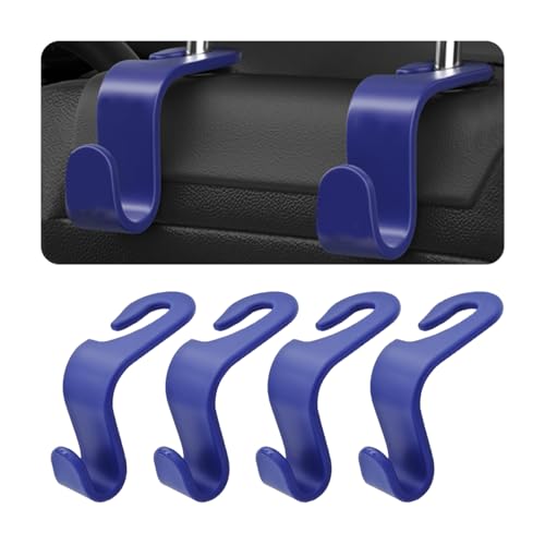 4PCS Car Back Seat Headrest Hooks, Rear Car Seat Storage Headrest Hanger Holder Hooks Organizer, Universal Auto Interior Accessories for Bag Purse Handbag Cloth Coats Grocery (Blue) - color: Blue