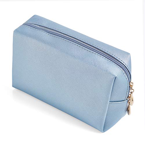 Sohynca PU Leather Cosmetic Bag for Women Minimalism Makeup Bag for Daily Use Portable Storage Purse Small Neat Cosmetic Pouch Water-resistant Toiletry Bag for Travel (Light Blue) - color: Light Blue