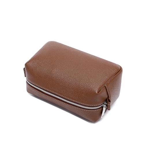 PU leather Organizer Bag Lightweight Cosmetic Bag with Ring Clasp Perfect Travel Makeup Bag for Women (Toffee Brown/PU) - color: Toffee Brown/PU
