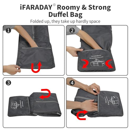 iFARADAY Foldable Duffle Bag for Travel - 75L Large Spare Travel Duffel Bag Lightweight with Trolley Sleeve - Grey - color: Grey