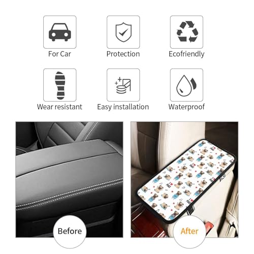 Universal Car Center Console Armrest Pad, Cute French Bulldog with Hearts, Non-Slip Mat for Secure Phone and Item Placement During Driving - color: Picture (620)