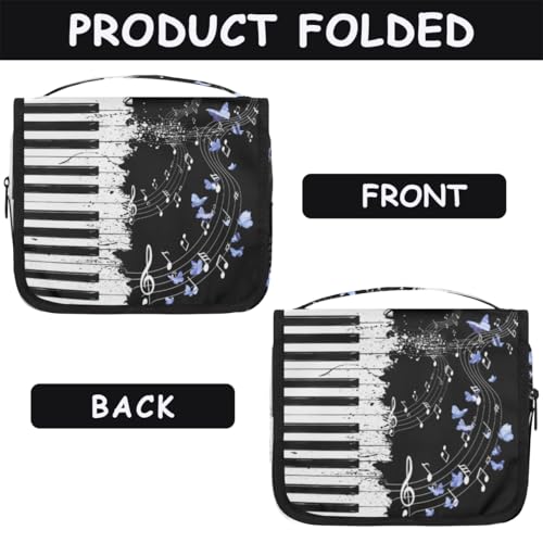Hanging Travel Toiletry Bag for Women, Graceful Piano Butterflies Water Resistant Polyester Organizer with Hook & Handle, Large Capacity Cosmetic Bag for Travel, Gym, Camping - color: Graceful Piano Butterflies