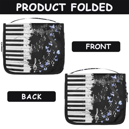 Hanging Travel Toiletry Bag for Women, Graceful Piano Butterflies Water Resistant Polyester Organizer with Hook & Handle, Large Capacity Cosmetic Bag for Travel, Gym, Camping - color: Graceful Piano Butterflies