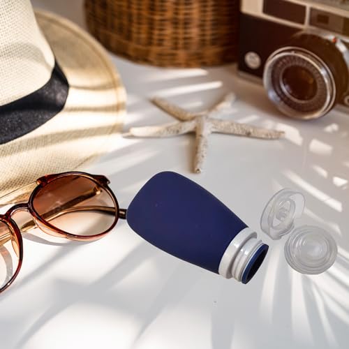 Travel Bottles for Toiletries, TSA Approved 3oz Leak Proof Silicone Refillable Squeeze Travel Size Containers BPA Free for Cleansers, Lotions, Shampoo 2pk (Navy Blue-White) - color: Navy Blue-White