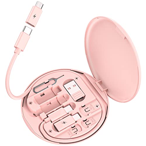 Multi USB Charging Adapter Cable Kit, USB C to iOS Device Adapter Box, Conversion Set A & Type C to Male Micro /Type C/iOS Device, Data Transfer, Card Storage, Tray Eject Pin, Phone Holder (pink) - color: pink