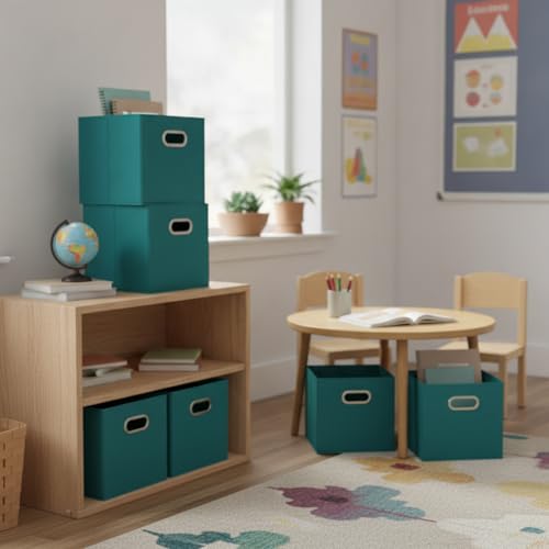 Household Essentials Fabric Storage Cubes 6 Pack – 11x11x11 Foldable Non-Woven Bins with Chipboard Sides & Grommet Handles – Stackable Cube Organizer for Closet, Nursery, Shelf, or Office – Aqua - color: Teal, size: 11” L x 11” W x 11” H