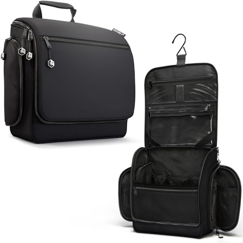 VENTURE 4TH Hanging Travel Toiletry Bag for Women & Men – Large Toiletry Organizer with 18 Compartments, Removable TSA Pouch, Travel Wash Bag for Toiletries, Makeup & Shaving Kit (Black) - color: Black