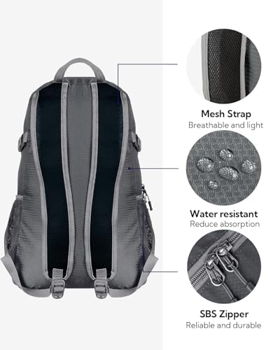 WATERFLY Small Lightweight Packable Backpack: 20l Ultra Light Foldable Travel Hiking Camping Daypack Day Pack for Man Woman - color: Gray