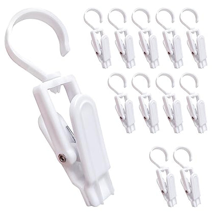 12 Pcs Super Strong Plastic Swivel Hanging Hooks, Curtain Clips, Clothes Pins, Beach Towel Clips, Home Swivel Laundry Clips for Hats, Pants, Towels, Socks, Pants (White) - color: White