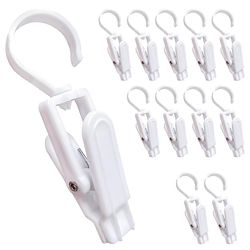 12 Pcs Super Strong Plastic Swivel Hanging Hooks, Curtain Clips, Clothes Pins, Beach Towel Clips, Home Swivel Laundry Clips for Hats, Pants, Towels, Socks, Pants (White) - color: White