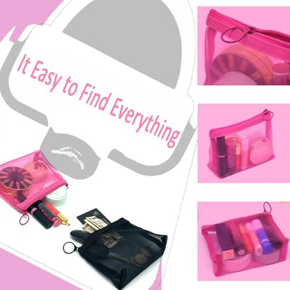 patu Widened Mini Zipper Mesh Bags, Size S, 5" x 4" x 2", 5 Pieces, Beauty Makeup Lipstick Cosmetic Accessories Organizer, Small Travel Kit Storage Pouch, Black - size: S, Widened (5" x 4" x 2", 5 pcs)
