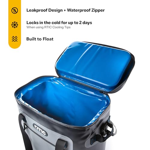 RTIC Ultra-Tough Soft Cooler 50 Can, Insulated Bag Portable Ice Chest Box for Lunch, Beach, Drink, Beverage, Travel, Camping, Picnic, Car, Trips, Floating Cooler Leak-Proof with Zipper - color: Blue/Grey