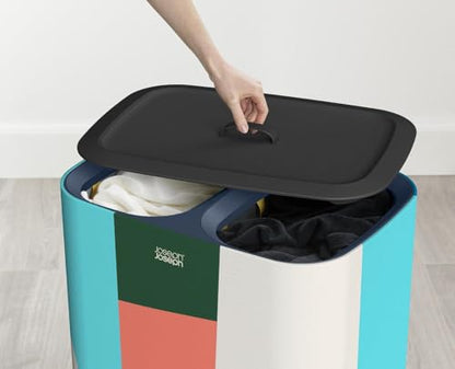 Joseph Joseph Tota 90 liter/23.8 gallon Laundry Hamper Separation Basket with lid, 2 Removable Washing Bags with Handles - Multicolor - color: Multicolor, style: Dual Compartment 90L
