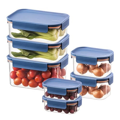 LocknLock Tritan Plastic Bisfree Modular Plus Food Storage Container Set,14 set (7 containers & 7 Lids)- Navy - color: Navy, size: 14 set (7 containers & 7 Lids), 1500 ml