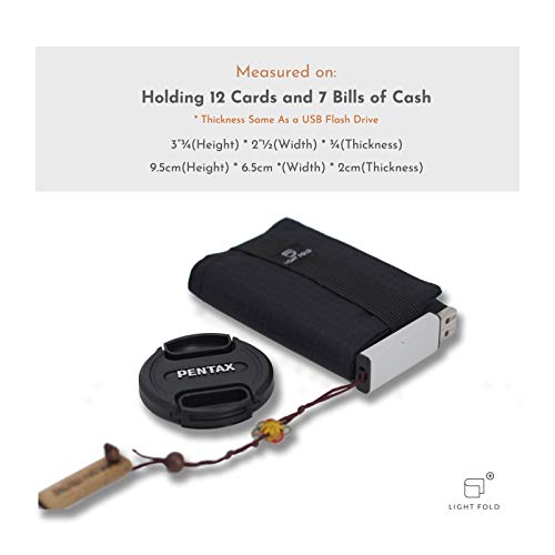 LIGHT FOLD Ultra Slim Tri-Fold Wallet with RFID Blocking, Lightweight Minimalist Men’s Wallet with Elastic Band, Waterproof Durable Nylon Fabric, Slim Front Pocket Card Holder Fits 12 Cards & Cash - color: Grey