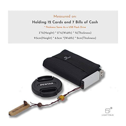 LIGHT FOLD Ultra Slim Tri-Fold Wallet with RFID Blocking, Lightweight Minimalist Men’s Wallet with Elastic Band, Waterproof Durable Nylon Fabric, Slim Front Pocket Card Holder Fits 12 Cards & Cash - color: Grey
