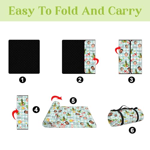Personalized Waterproof Sandproof Beach Blanket 80''x80'', 3-Layer Foldable Picnic Blanket with Carry Strap, Camping Travel Outdoor Mat for Beach Park Hiking (Custom Family Face) - color: Custom Family Face