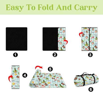 Personalized Waterproof Sandproof Beach Blanket 80''x80'', 3-Layer Foldable Picnic Blanket with Carry Strap, Camping Travel Outdoor Mat for Beach Park Hiking (Custom Family Face) - color: Custom Family Face