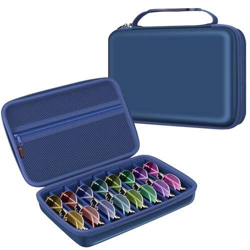 Fintie Travel Sunglasses Organizer Case with 8-Slot Adjustable Compartments, Hard EVA Eyeglasses Storage Bag for Men Women, Dark Blue - color: Dark Blue