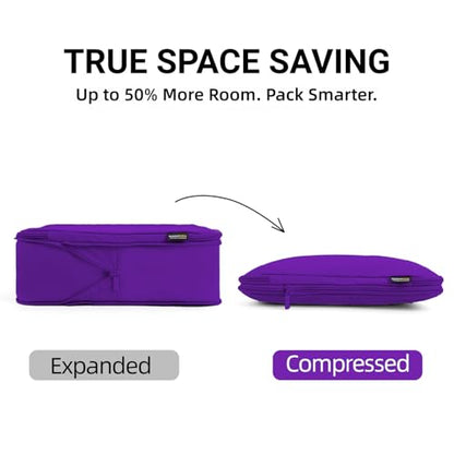 4 Piece Compression Packing Cubes for 3–7 Day Travel, Space Saving Travel Organizers with Breathable Mesh, Double-Zipper Packing Cubes for Carry-On & Suitcases (Lavender) - color: Lavender