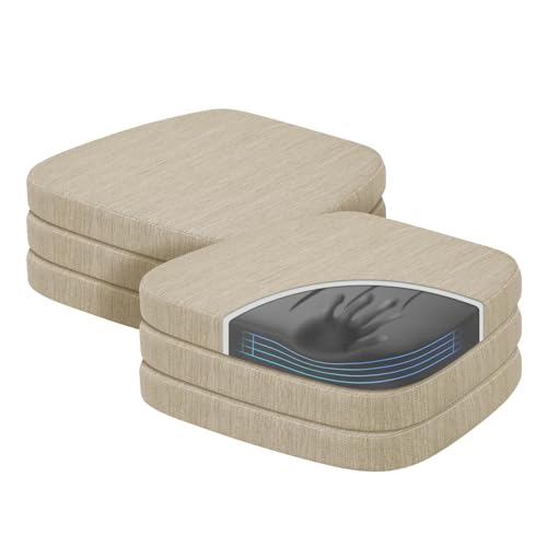 baibu Kitchen Chair Cushions Set of 6, Dual-Layer Patented Design Memory Foam Dining Chair Pads with Ties and Washable Cover, 6 Pack, 17" x 16" x 2", Beige - color: Beige, size: 6 Count (Pack of 1)