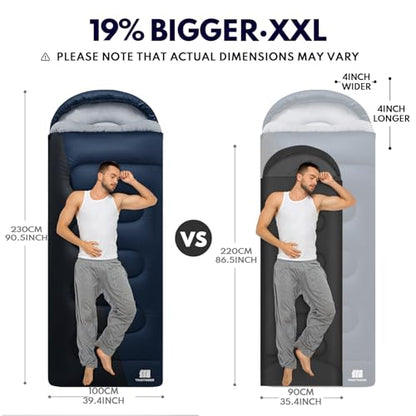 XXL Winter Sleeping Bags for Adults Cold Weather,Camping Sleeping Bag for Kids with Compression Sack,4 Season Camping Essentials Gear for Hiking,Traveling,Outdoor,Backpacking,Climbing