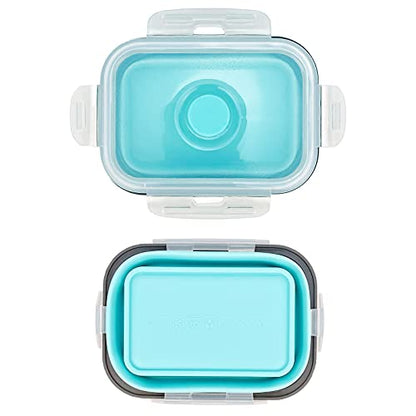 CCyanzi 3piece Collapsible Food Storage Containers with Lids, Silicone Lunch Container, Microwave & Freezer Safe, Space Saving for Kitchen Cabinet and Camping Backpack,(blue gray) - color: blue with gray